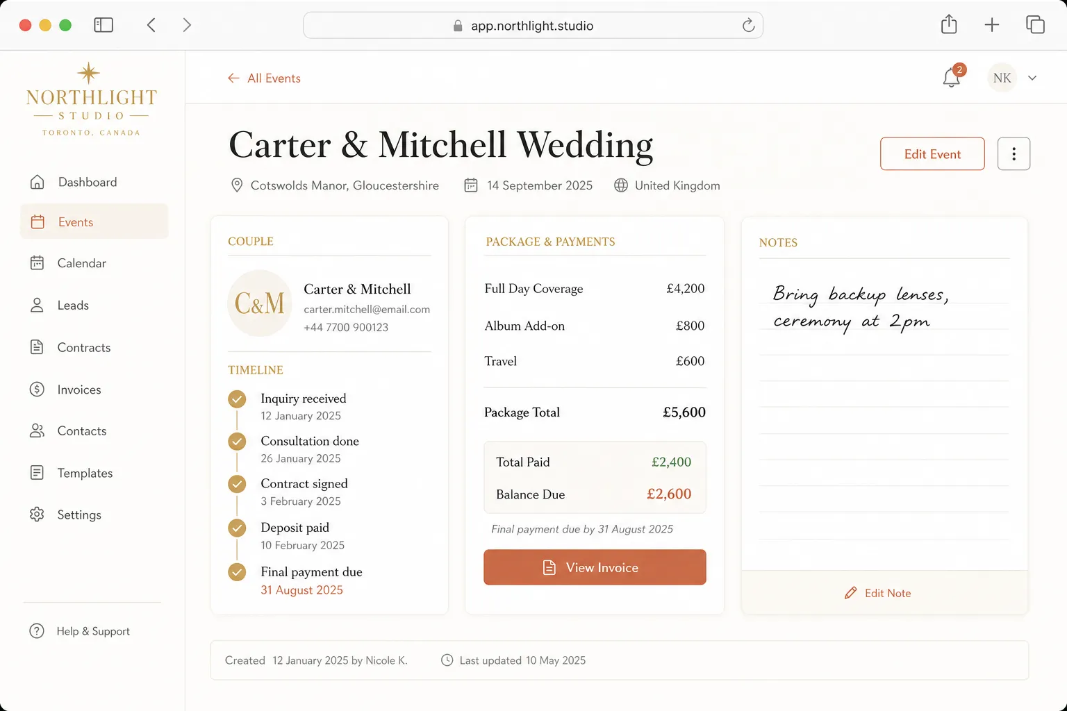 Event-Based Services Dashboard
